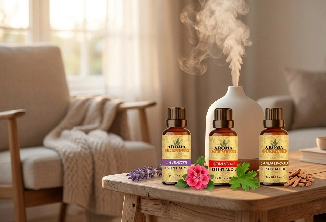 น้ำมันหอมระเหย Aroma Scented กลิ่น Lavender, Geranium, Sandalwood ช่วยลดความเครียด